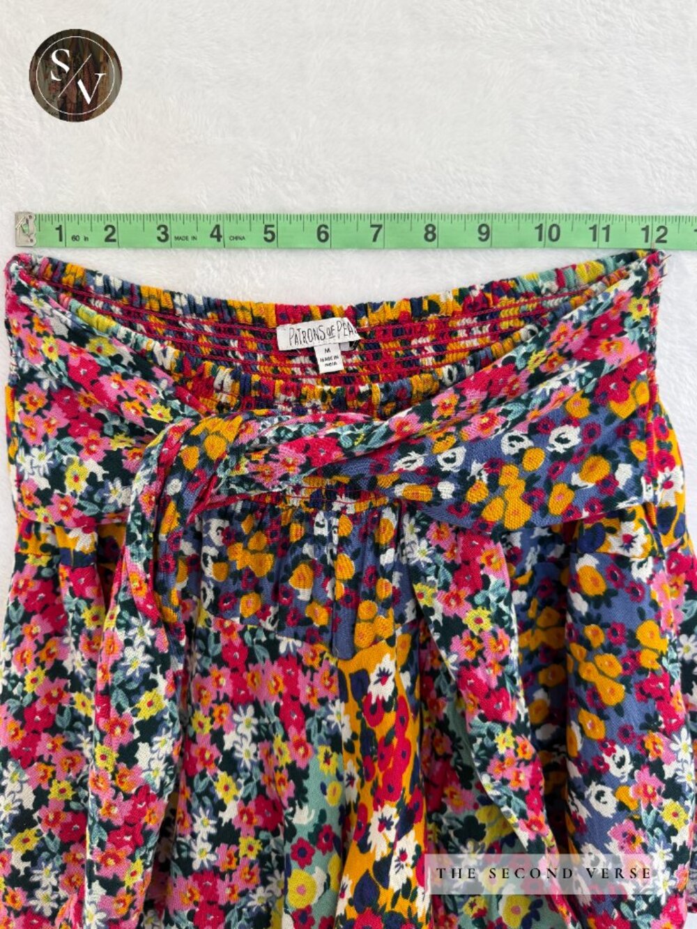Patron of Peace Floral Tie Front Smocked Waist Mini Skirt Multicolored Medium - Picture 7 of 8